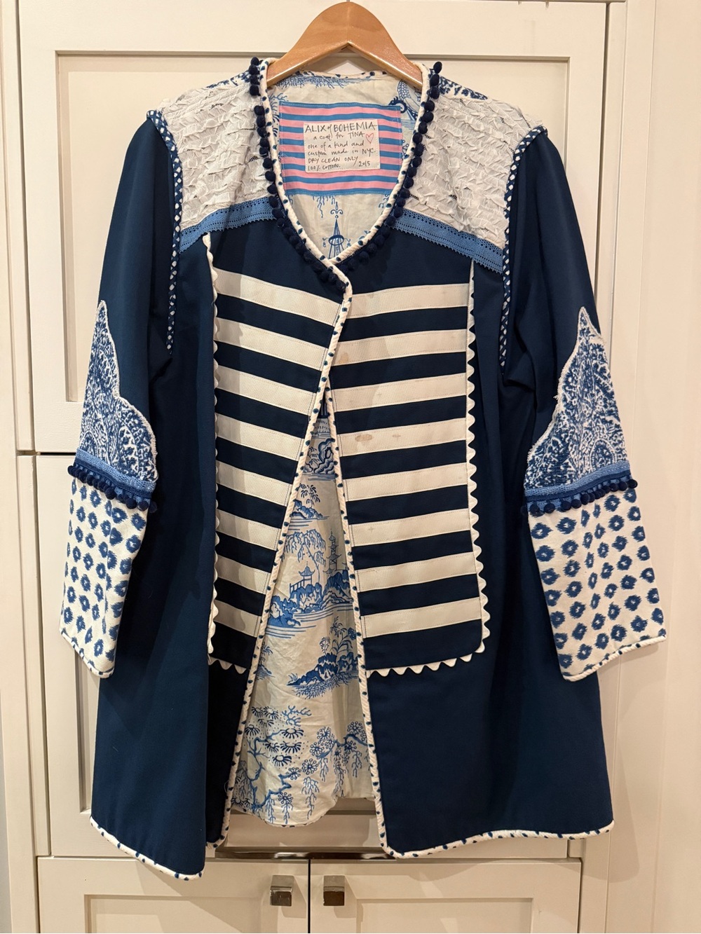 Alix Of Bohemia Navy & White Embroidered Striped Jacket